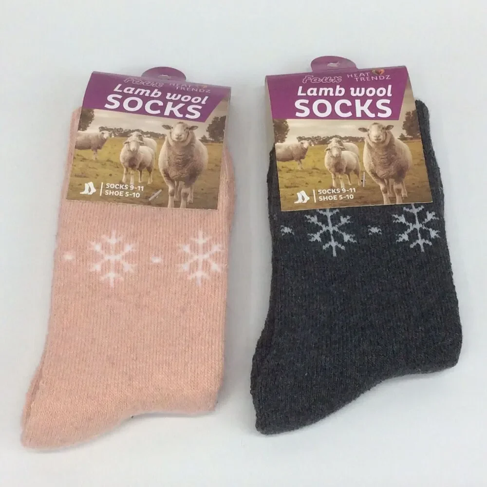 Heat Trendz Women's Socks Wool Blend Size 9-11 Pink & Gray 2 Pair Hiking Winter
